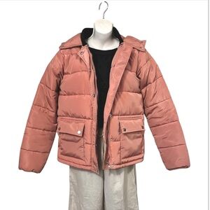 Lovers + Friends Tulip Hooded Puffer Quilted Jacket Coral Pink Apricot Sz Sm